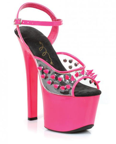 Ellie Shoes Solar 7&quot; Neon Platform Black Light Reactive Spikes Fuchsia Six