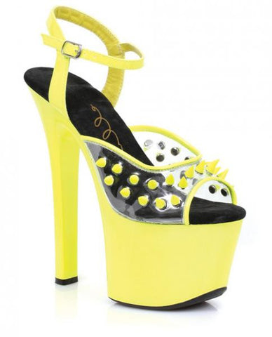 Ellie Shoes Solar 7&quot; Neon Platform Black Light Reactive Spikes Yellow Six