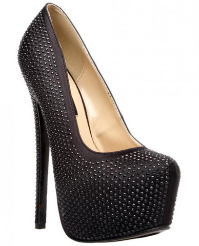 Highest Heel Bombshell 6 3/4&quot; Platform Pump Black Satin Ten