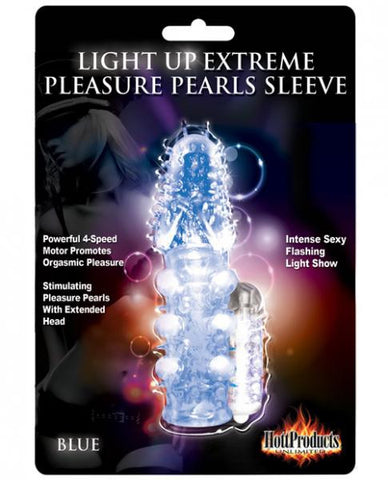 Pulsating Pearl Light Up Vibrating Pleasure Sleeve - Blue