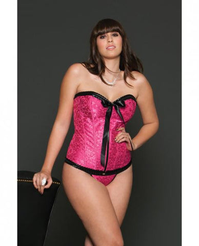 Victorian Brocade Sweetheart Corset&amp;#44; Front Zipper &amp; G-String Fuchsia 40