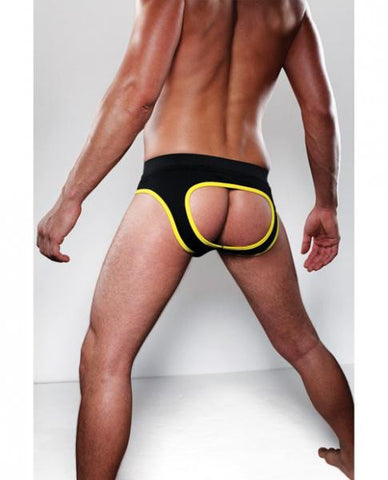 Jack Adams Army Fly Jock Brief Hybrid w/Functional Fly and Open Back Black/Yellow SM