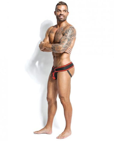 Footballer Lace Up Jockstrap Black/Red Medium