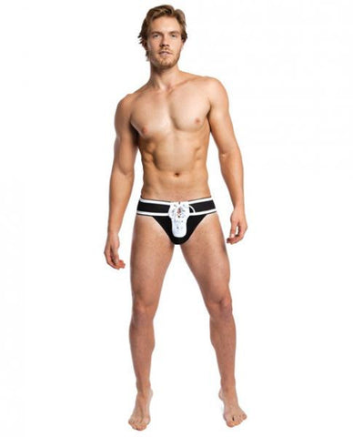 Footballer Lace Up Jockstrap Black/White XL