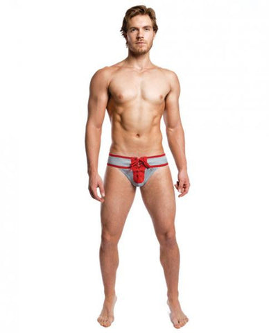 Footballer Lace Up Jockstrap Gray/Red Large