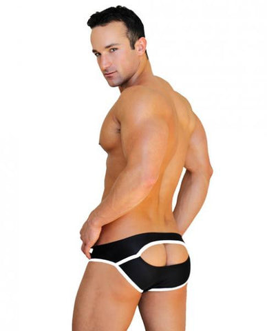 Jack Adams Fargo Low Rise Brief w/Bodyflex Stretch &amp; Open Back Black/White SM