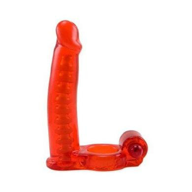Double Penetrator C Ring W/ Bendable Dildo - Red