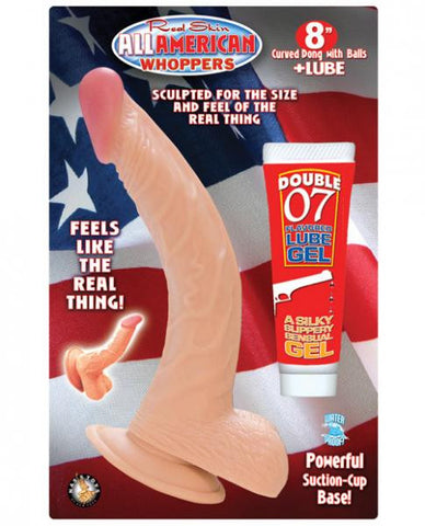 Real Skin All American Whoppers 8&quot; Curved Flesh w/Balls &amp; Lube