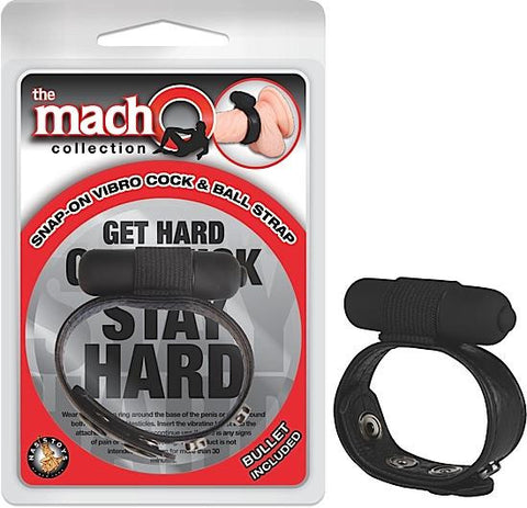 The Macho Collection Snap On Vibro Cock &amp; Ball Strap Black