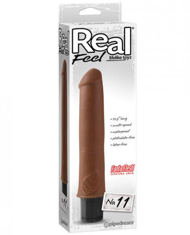 Real Feel No. 11 Long 10&quot; Waterproof Vibe - Brown Multi Speed