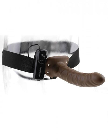 8&quot; Vibrating Hollow Strap On - Brown