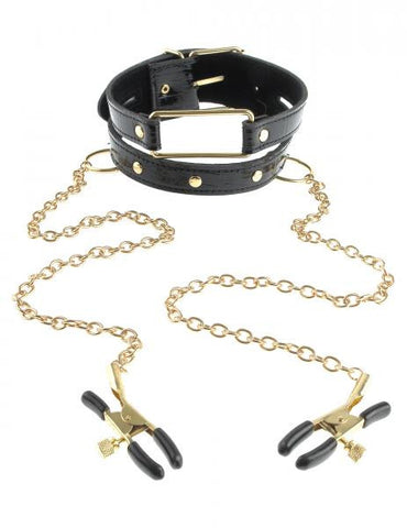 Fetish Fantasy Gold Collar &amp; Nipple Clamps Black