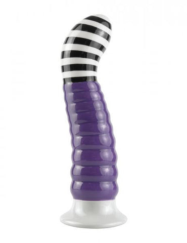 Ceramix Pleasure Pottery Temperature Play Strap On Compatable Dildo No. 5 - White/Purple/Black