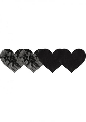 Satin Lace Hearts Pasties Gray &amp; Black 2 Pack