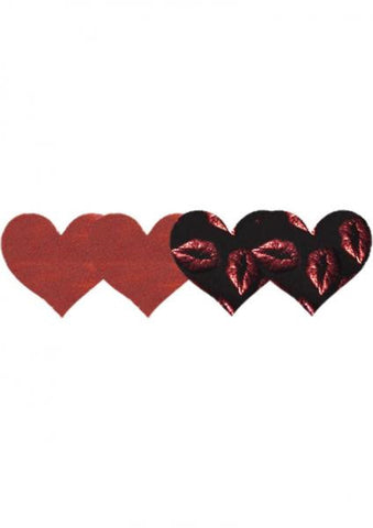 Pure Passion Hearts Pasties Red &amp; Black 2 Pack