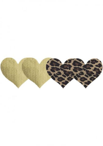 Jungle Fever Hearts Pasties Tan &amp; Leopard 2 Pack