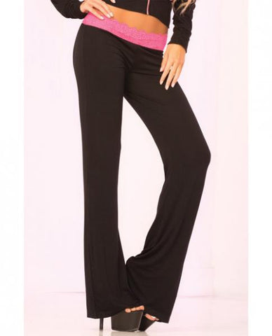 Loungwear Lace Trim Lounge Pants - Black Md
