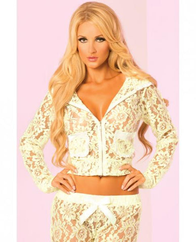 Loungwear Lace Pocket Hoodie Top -Green Small