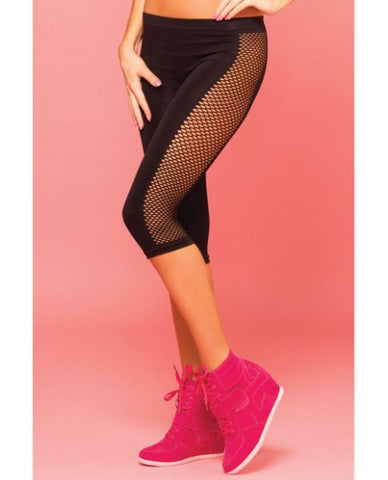 Pink Lipstick Sweat Side Net  Stretch Crop Pant For Support &amp; Compression Black M/l