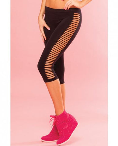Pink Lipstick Sweat Side Slash Stretch Crop Pant For Support &amp; Compression Black S/m