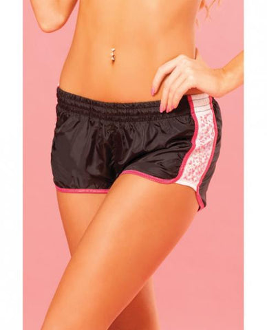 Pink Lipstick Sweat Sequin Running Short W/built In Panty &amp; Draw String Closure Black Sm