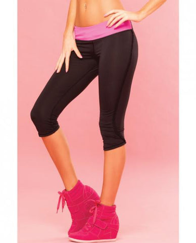 Pink Lipstick Sweat Fitness Pant Ruffle Fringe Side W/secret Pocket Black Sm