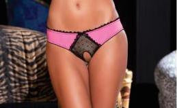 Crotchless Frills Panty W/back Bows Pink M/L