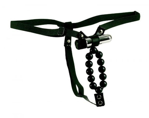 Vibrating lovers thong with stroker beads p/s black