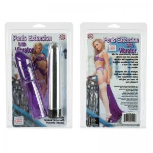 Silicone penis extension w/vibrator - purple