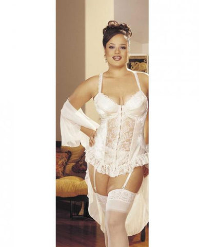 Satin Jacquard Bustier&amp;#44; Garters &amp; G-String Ivory 42