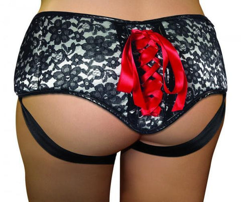 Plus Size Lace Satin Corsette Strap On - Grey/Black