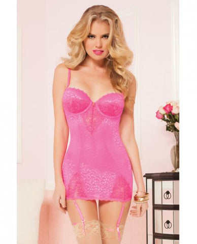 Leopard Mesh Chemise&amp;#44; Underwire Cups&amp;#44; Removable Garters &amp; Thong Pink Lg