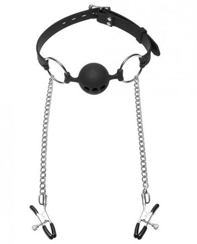 Hinder Ball Gag with Nipple Clamps