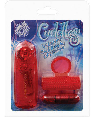 Cuddles vibrating cockring and clit bumper - red