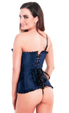 Blue Floral One Shoulder Strap Party Corset Top