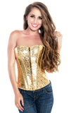 Shiny Golden Overbust Burlesque Zipper Corset Top