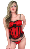 Red Ruffles Pleated Boned Burlesque Corset Top