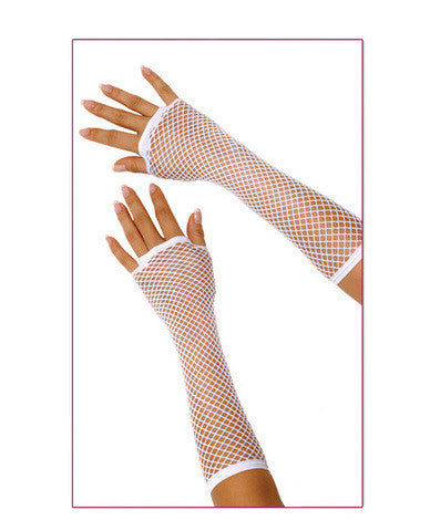 Long fishnet gloves - white