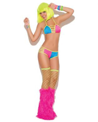 Neon Nites Lycra String Bra Top and Booty Shorts Neon O/S