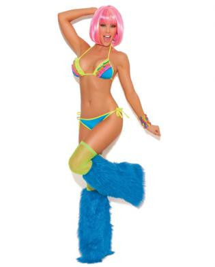 Neon Nites Lycra String Bra Top w/Ruffle Trim and Tie Side Panty w/Ruffle Trim Neon O/S