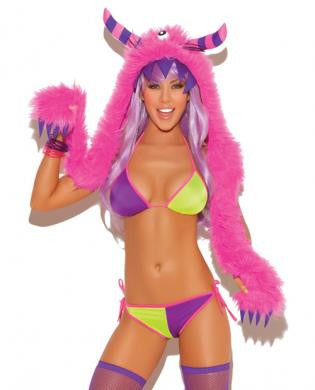 Neon Nights Monster Hood Neon Pink O/S