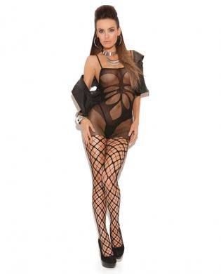 Vivace seamless bodystocking w/floral design and net pantyhose black o/s