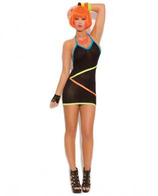 Vivace Mini Dress w/Neon Stripe Detail Black O/S