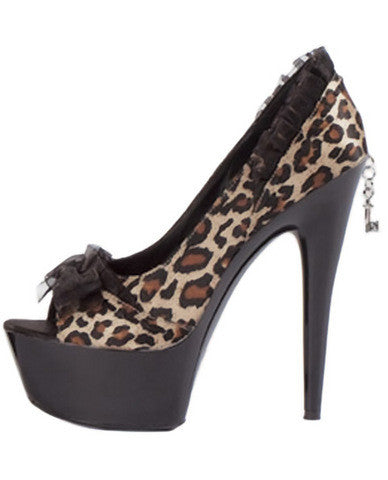 Ellie shoes jezebel 6in steletto w/2in platform satin and lace leopard ten