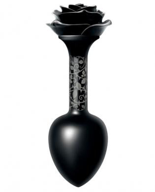 Fashionistas glass rose large butt plug - black