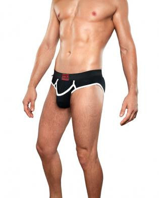 Jack Adams Army Fly Jock Brief Hybrid w/Functional Fly and Open Back Black/White XL