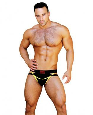 Jack Adams Ranger Fly X Jockstrap 2in Waistband w/Full Pouch Black/Yellow SM