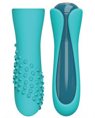 Key by jopen io waterproof mini massager w/2 interchangeable silicone sleeves - blue