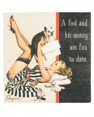 Vintage vixen a fool and his money are fun to date napkins - set of 20