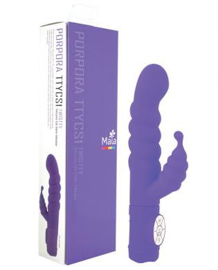 Maia Twistty Silicone Vibrator w/Clit Stem - Neon Purple